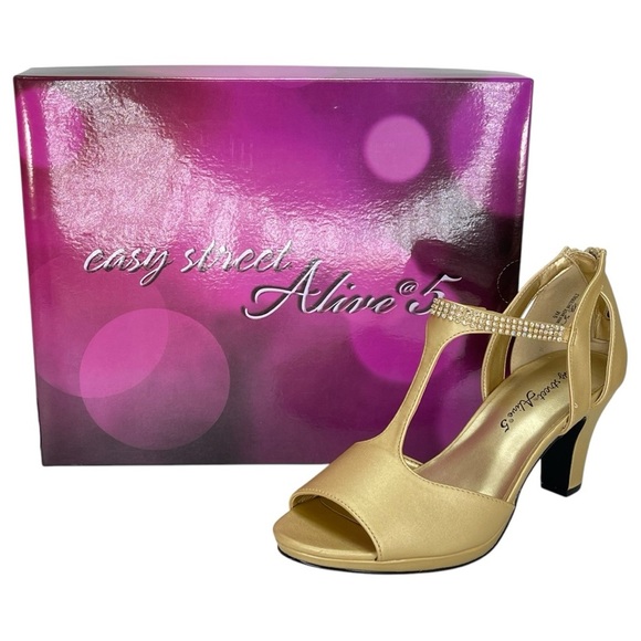 Easy Street Flash Gold Satin Rhinestone Womens Heels Size 9M - Picture 12 of 12